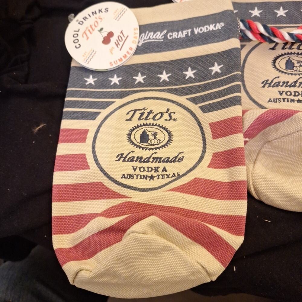 3 Limited Edition Tito's Vodka American Flag Logo Canvas Bags Bottle Covers